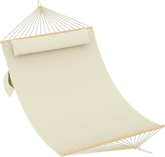Hammocks 12 FT Double Quilted Fabric Hammock with Spreader Bar and Detachable Pillow, 2 Person Hammock for Outdoor Patio Backyard Poolside, 450lbs Weight Capacity