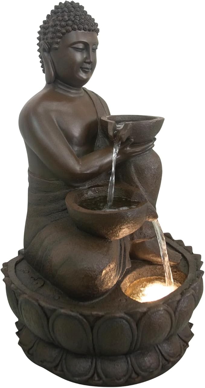 HI-LINE Large LED Lighted Buddha Outdoor Garden Water Fountain - 32.25"