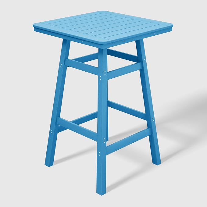 WestinTrends Malibu Square Outdoor Patio Bistro Bar Table with Umbrella Hole 42" Tall, Pacific Blue