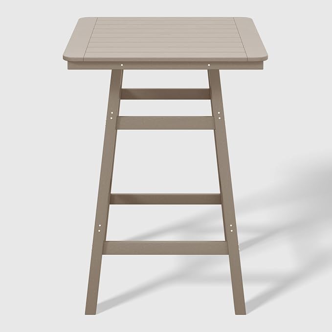 WestinTrends Malibu Square Outdoor Patio Bistro Bar Table with Umbrella Hole 42" Tall, Weathered Wood