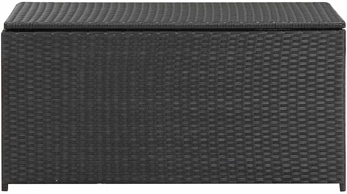 Patio Storage Box Poly Rattan Resin Wicker 39.3"x19.6"x19.6" with PE Liner and Gas Lift Mechanism Black Weather Resistant Outdoor Deck Cushion Organizer