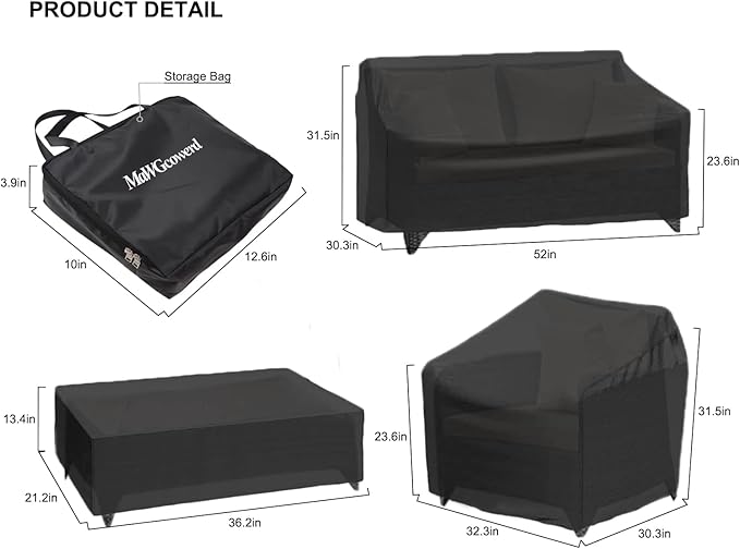MaWGcowerd Patio Furniture Cover-420D Oxford Cloth Sofa Table Chair Waterproof Cover, 4 Piece Set of Outdoor Garden Patio Furniture Waterproof Dustproof Sunscreen Cover