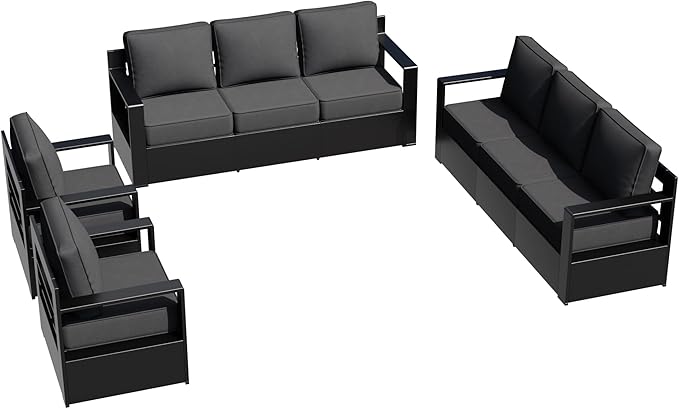 Outdoor Aluminum Furniture Set, 4-Piece Patio Conversation Set, 2 Swivel Chairs and 2 Sofa, All-Weather Metal Frame, 6" Thick Removable Cushions, Deep Setting for Garden, Poolside and Porch