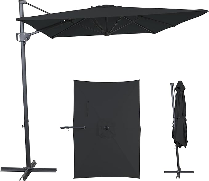 10FT Offset Patio Umbrella, Cantilever Hanging Umbrella with Infinite Tilt, Fade-Resistant Water-Repellent Canopy & Cross Base for Yard, Garden & Deck