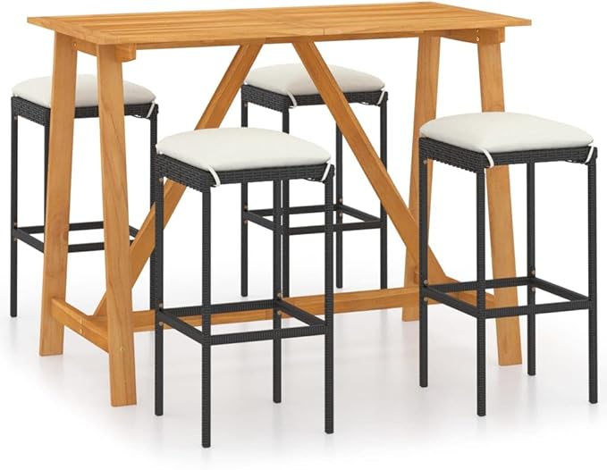 Patio Bar Set with Cushions,Patio Lounge Set,Conversation Sets,Outdoor Garden Table and Chairs Sets,Outdoor Patio Furniture,for Patio,Backyard,Garden,5 Piece Black