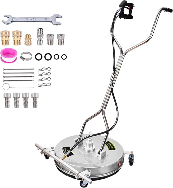 24" Pressure Washer Surface Cleaner Mate with 5 Nozzles Water Broom | Stainless Steel Dual Handle Power Washer Surface Cleaner for Patio Decker Concrete Driveway, 4200 PSI