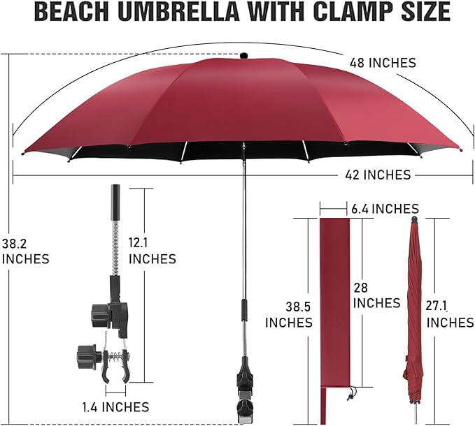 Beach Umbrella, 360 ° Chair Umbrella with Clamp, UPF50+ Shade for Beach, Sand, Patio, Yard (Not Includ Chair)