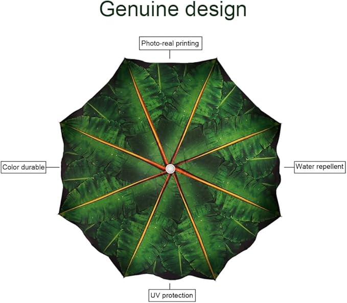 Beach Umbrella with Sand Anchor & Carry Bag, 6.5 Foot Patio Outdoor Umbrella with Wind Vent Canopy and Push Button Tilt, Ideal for Travel Garden Lawn, UPF 50+ (Banana Leaf)