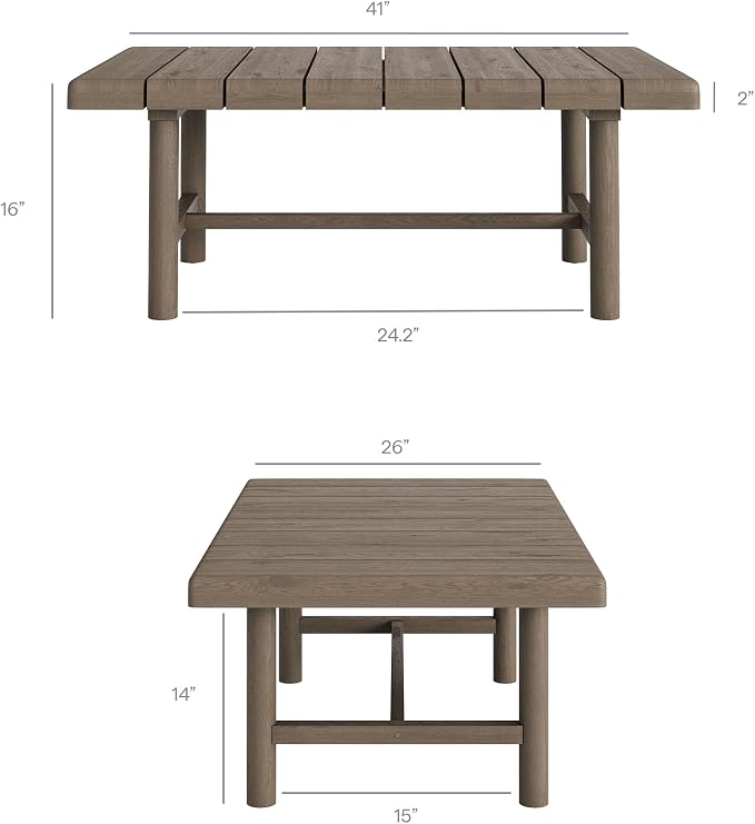 Modway Eleni 5-Piece Outdoor Teak Wood Patio Furniture Set in Weathered Gray Flint – Backyard Conversation Set with Loveseat, 2 Armchairs, Side Table, and Coffee Table