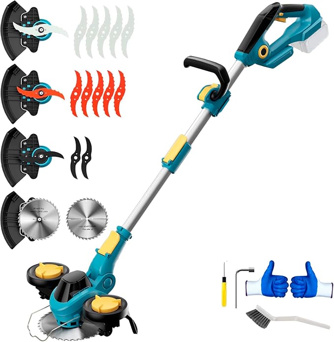 Electric Weed Wacker Compatible with DEWALT 20V MAX Battery, Electric Weed Cordless Eater with 4 Types Blades, Brushless Brush Cutter/Lawn Edger/Mower/Grass Trimmer for Yard Garden(No Battery)