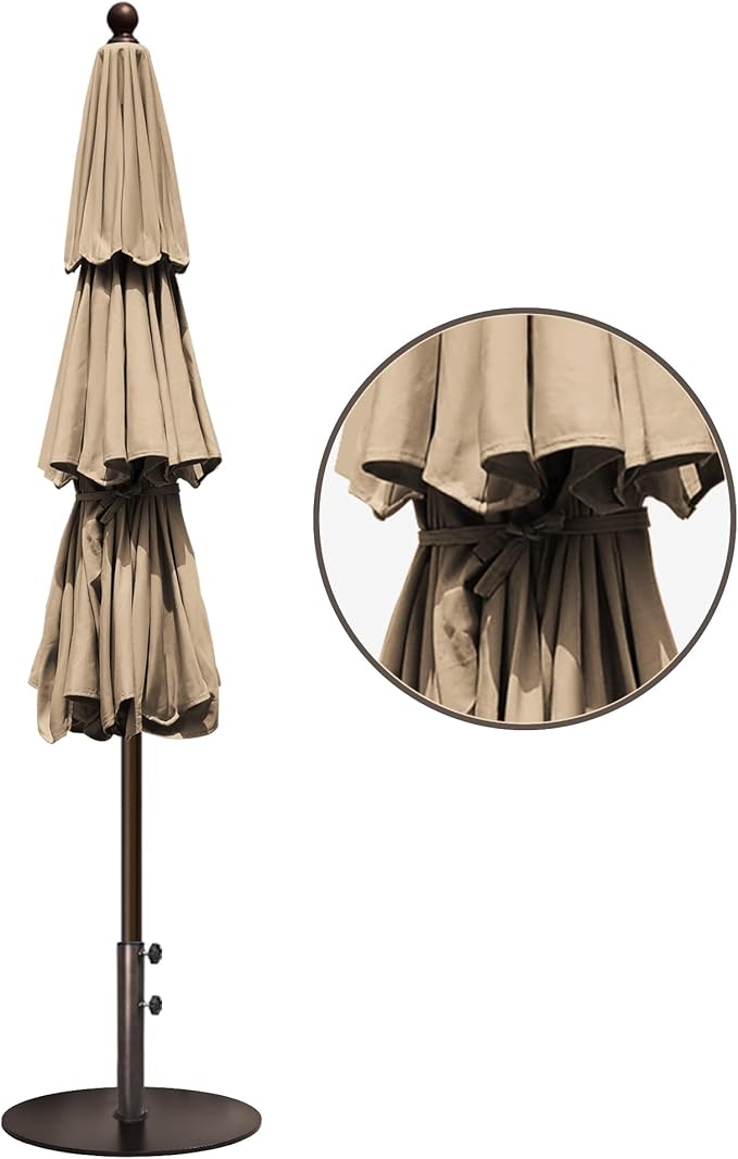 EliteShade USA 10-Year-Non-Fading 11ft 3-Tier Market Patio Umbrella, Commercial Grade Outdoor Table Umbrella with Crank Open, Windproof & UPF 50+ UV Protection, Heavy Duty Ventilation for Garden, Deck, Pool, Backyard, Beach & Bistro, No Tilt, Heather B...