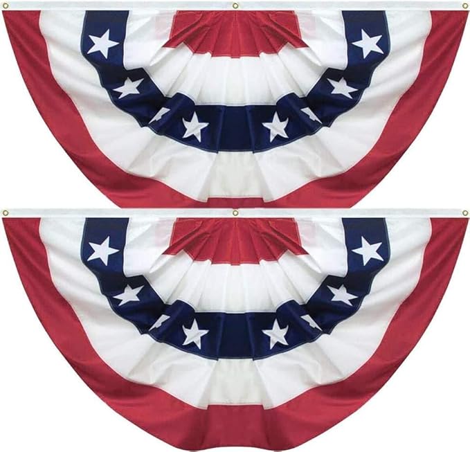 Pleated Fan Flag 2 Pack Patriotic American Bunting Flags for 4th of July/President's Day/Veterans Day/Memorial Day Decoration, 1.5x3 Feet with Brass Grommets