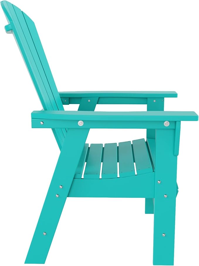 WestinTrends Dylan Adirondack Outdoor Dining Set for 6, All Weather Poly Lumber Patio Table and Chairs Set of 6, 71" Trestle Outdoor Table and Seashell Adirondack Dining Chair, Turquoise