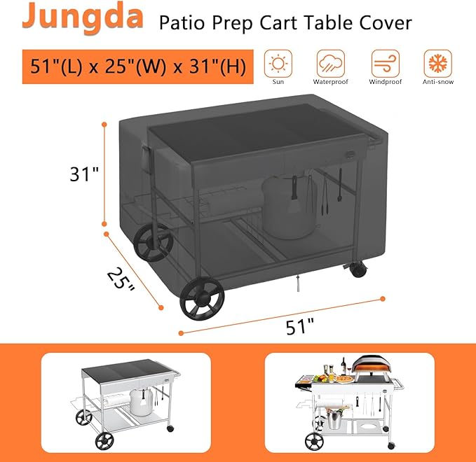 Outdoor Grill Cart Cover for BBQMall Pizza Oven Table, Waterproof Outdoor Pizza Oven Cart Cover, Patio BBQ Grill Stand Covers - 51 X 25 X 31 Inch