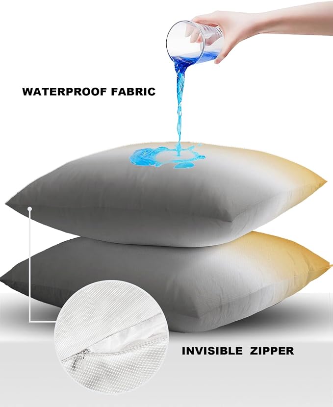 Outdoor Waterproof Throw Pillow Covers Set of 2 Yellow and Grey Ombre Pillowcases 16x16 Inches Gradient Color Patio Decorative Pillows Cushion Case Patio Pillows for Couch Bed Chair Garden