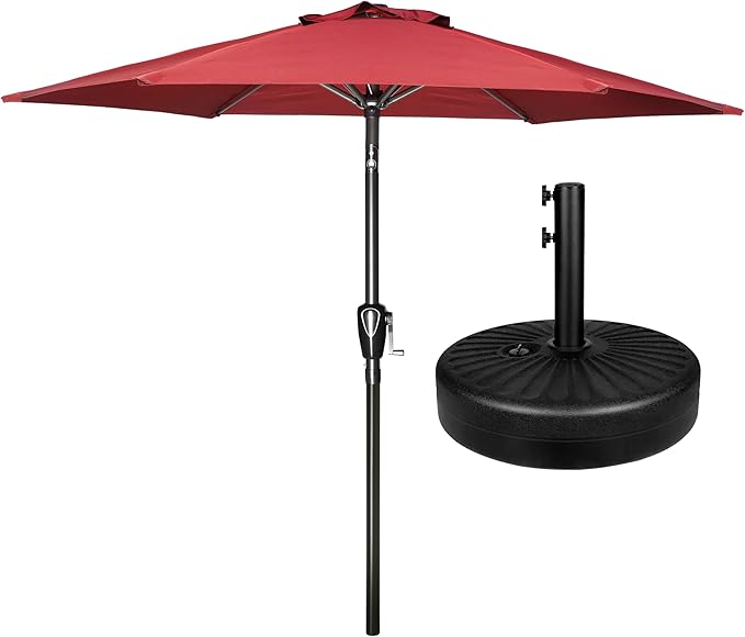 Simple Deluxe 7.5ft Patio Umbrella Outdoor Table Market Yard Umbrella with Round Umbrella Base Stand for Garden, Deck, Backyard, Pool, Red