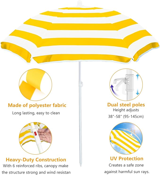 Water Table Umbrella for Kids - Heavy Duty 47" Portable Outdoor Umbrella with UPF50+ Protection, Beach Shade Cover for Sand Play, Camping & Picnic Tables, Sunshine Yellow