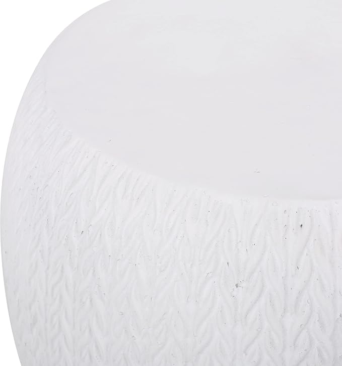 Outdoor Side Table 15.75" Drum Shape Lightweight Concrete-Look Outdoor Indoor Accent Table Decorative Garden Stools, for Patio Porch Living Room, White