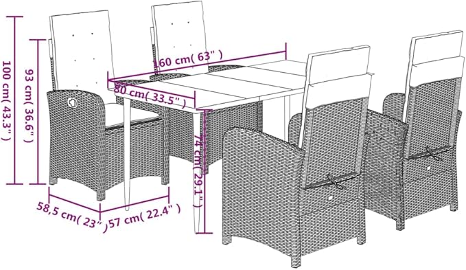 Backyard Furniture Patio Conversation Sets Outdoor Seating 5 Piece Patio Dining Set with Cushions Gray Poly Rattan Suitable for Gardens, Balconies, Decks