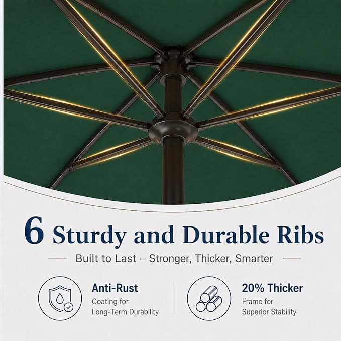 7.5ft Patio Umbrella, Outdoor Table Market Umbrella with Smooth Crank Lift, 6 Windproof Fiberglass Ribs, UPF50+ UV Protection for Deck, Pool, Garden and Backyard