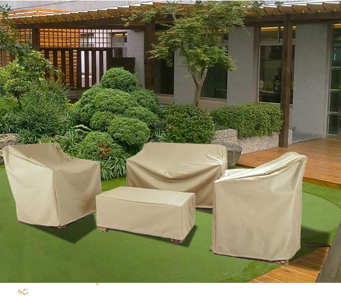Patio Furniture Covers,Outdoor Furniture Cover Waterproof,Patio Furniture Set Covers for 4 Piece Outdoor Conversation Set,Patio Covers Set (Beige)