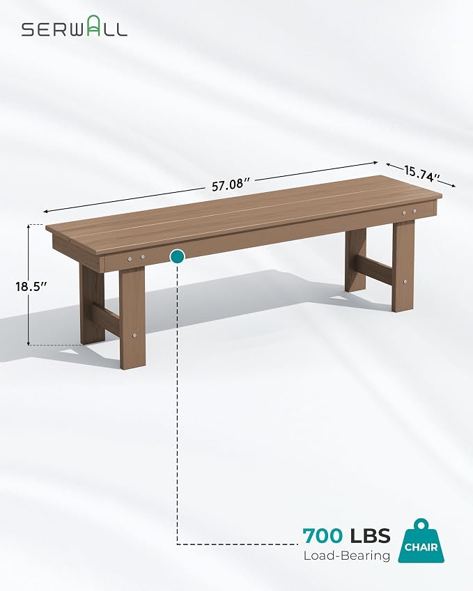 SERWALL 6 Pcs HDPE Dining Set, Includes 1 Table, 1 Bench & 4 Chairs, Brown | Outdoor Dining Set with Bench, All-Weather Resistant SERWALL Dining Set for patio