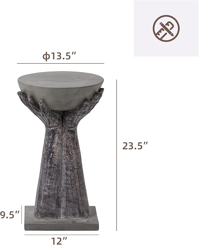 HOMPUS Round End Table Modern Concrete Side Table, Accent Coffee Table with Two Hands Base, Unique Home Décor for Living Room, Bedroom, Balcony or Outdoor