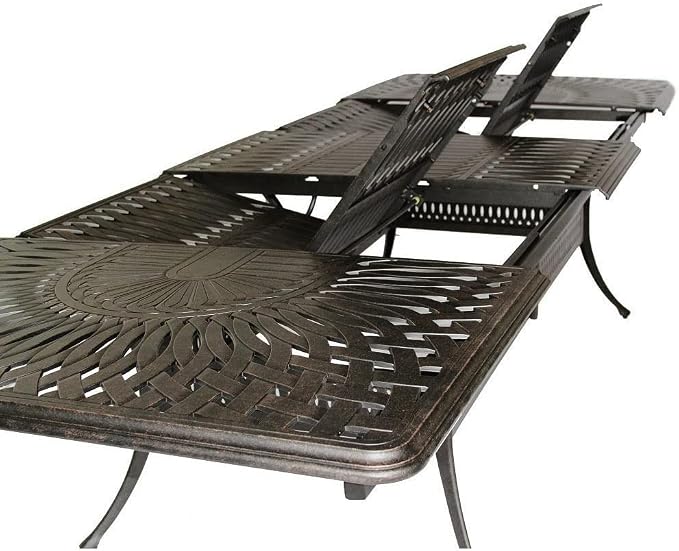 Mandalay Outdoor Cast Aluminum Powder Coated 11-Piece Dining Set with Extendable 132in Rectangular Dining Table (Premium Sunbrella-Linen-Sesame Cushions)