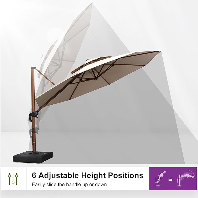 PURPLE LEAF Cantilever Umbrella with Base Outdoor Round Umbrellas Large Cantilever Umbrella Windproof Offset Heavy Duty Sun Umbrellas for Garden Deck Pool Patio, 13ft Beige
