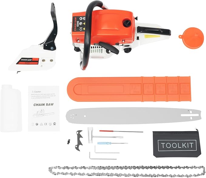 Gas Chainsaw, Gas Powered Chainsaws with Tool Bag, 2-Cycle Handheld Cordless Petrol Gasoline Chain Saw for Cutting Tree Wood Trimming Garden Farm (52cc 20inch)
