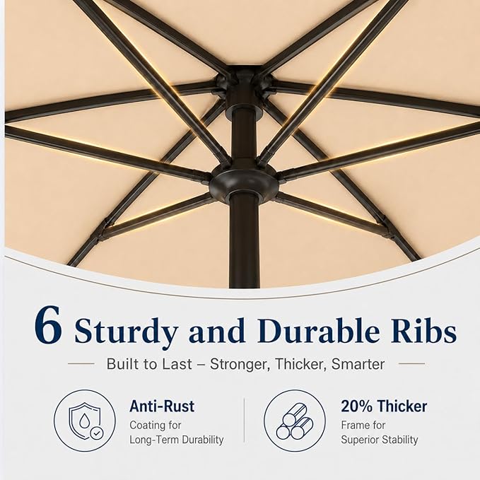 7.5ft Patio Umbrella, Outdoor Table Market Umbrella with Smooth Crank Lift, 6 Windproof Fiberglass Ribs, UPF50+ UV Protection for Deck, Pool, Garden and Backyard