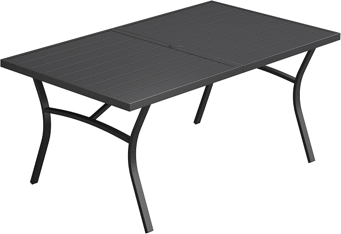VICLLAX 70.9" Patio Dining Table, Outdoor Rectangular Metal Table for 8 with Umbrella Hole for Porch Backyard Garden Deck, Black