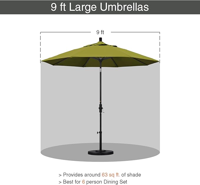 California Umbrella 9' Round Aluminum/Fiberglass Umbrella, Push Open, White Pole, Olefin Kiwi Fabric