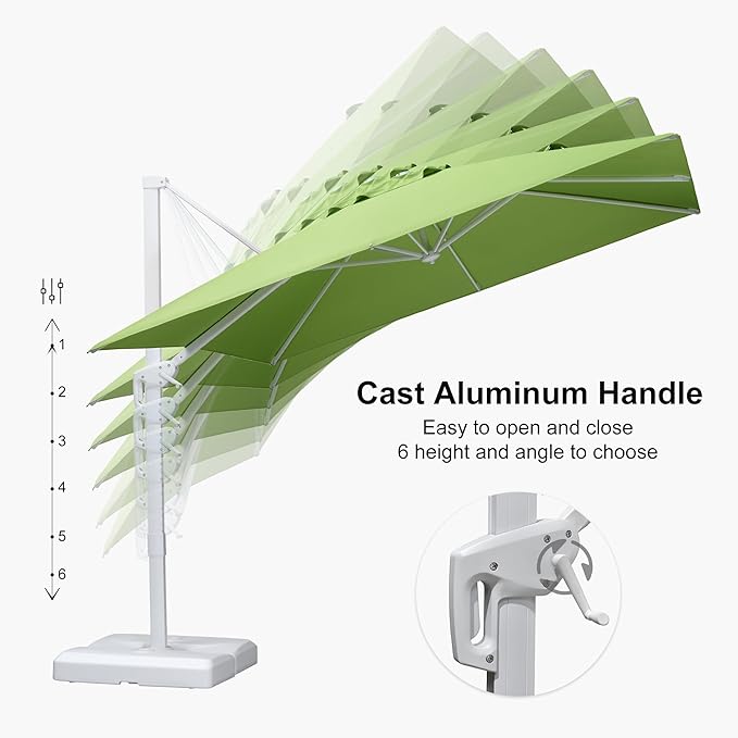 PURPLE LEAF 9 FT Patio Umbrella White Cantilever Umbrella Aluminum Square Outdoor Offset Umbrella Hanging Windproof with 360° Rotation for Garden Deck Pool, Green