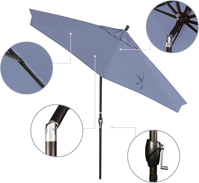 California Umbrella 9' Round Aluminum Market Umbrella, Crank Lift, Push Button Tilt, Bronze Pole