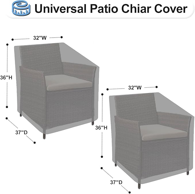 OutdoorLines Outdoor Waterproof Furniture Chair Cover - UV-Resistant Patio Lawn Chair Covers for Outdoor Furniture Windproof Heavy Duty Chair Covering, 2 Packs, 32Wx37Dx36H Inches, Grey