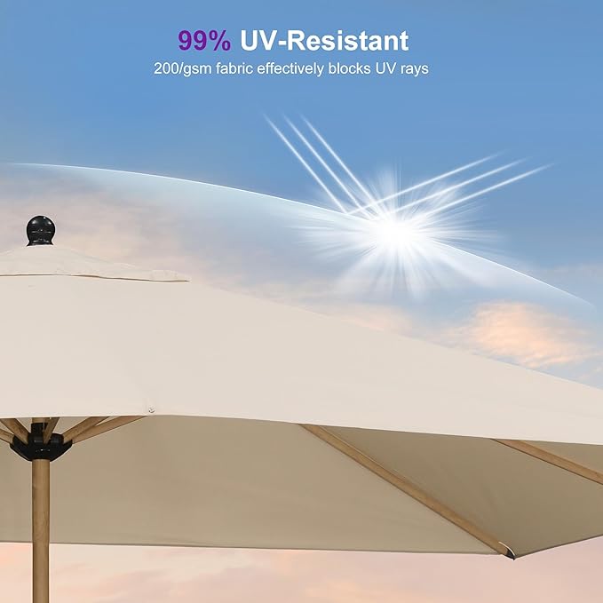 PURPLE LEAF 8' x 11.5' Patio Umbrella Outdoor Table Umbrella Rectangular Aluminum Market Umbrella with 8 Sturdy Ribs & Crank Outdoor Umbrellas for Garden Deck Patio, Beige
