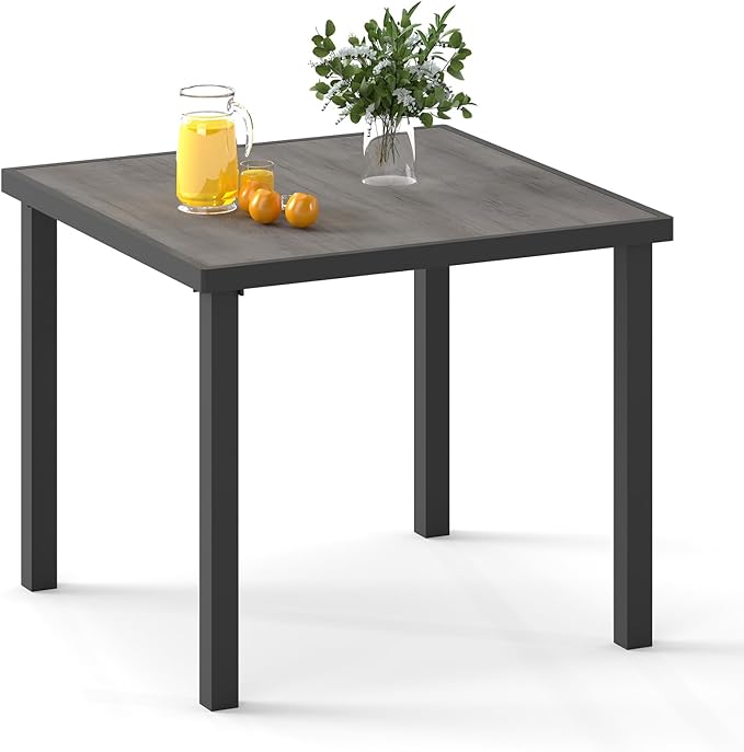 Iron Outdoor Anti-Corrosion Wood-Plastic Dining Table -All-Weather Exposed Square Table Waterproof and Rust-Proof Courtyard-Style Coffee Table Garden/Balcony/Poolside,Black 1 Pcs