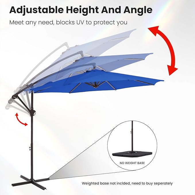 10FT Patio Umbrella, Outdoor Offset Cantilever Umbrella with Sturdy 8 Ribs, Easy Tilt Adjustment for Backyard Pool Garden,Dark Blue