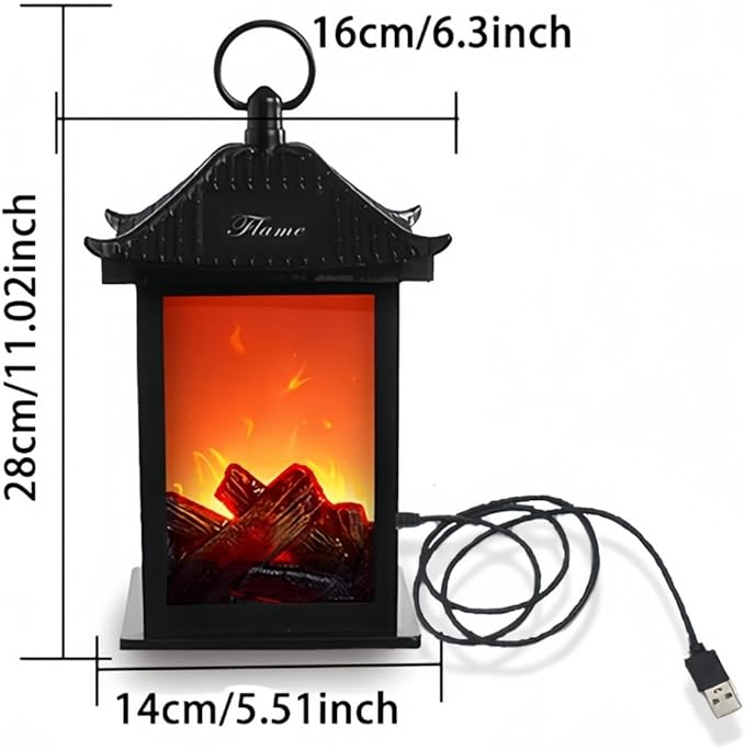 Simulated LED Fireplace Lantern Battery Powered Flameless Light with Simulation Flame Table Decorative Lamp Mini Fireplace Ornament for Cozy Home Decor Free Standing Electric Log Burner