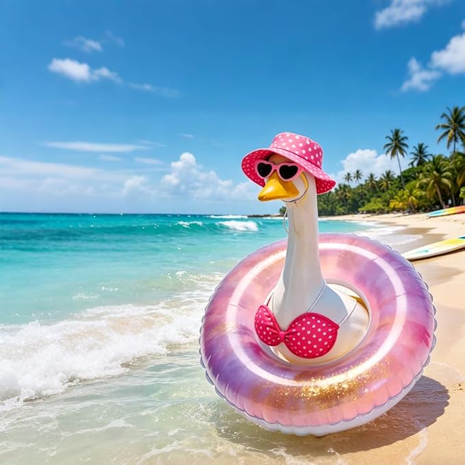 Hawaiian Porch Goose Outfit with Sunglasses & Wreath, Goose Summer Outfit Porch Goose Bikini Clothes Costume Fits 23" Geese Statue, Summer Garden Lawn Patio Yard Outdoor Decor (Summer style-Pink)
