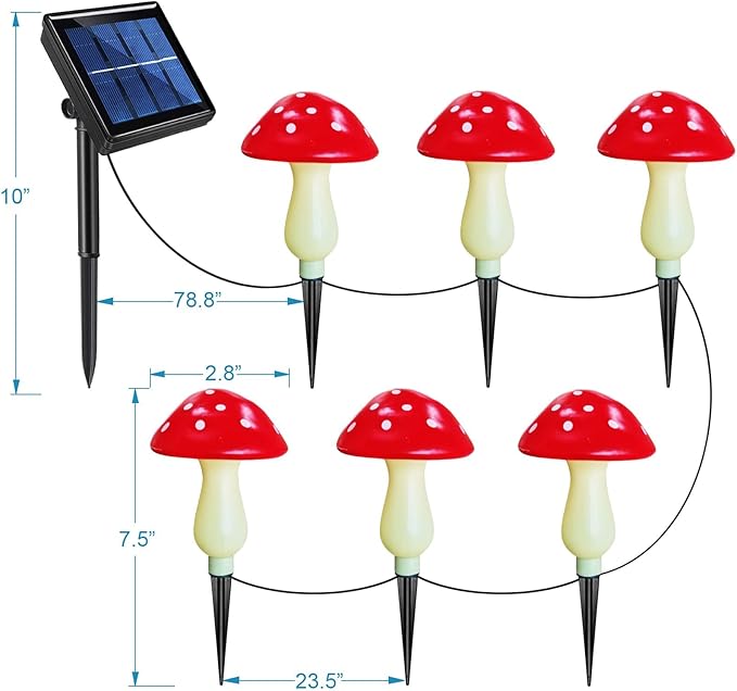 New Upgraded Waterproof Solar Mushroom Lights Outdoor Decor, 8 Modes for Garden Pathway Landscape Yard Easter Pathway Halloween Xmas Decorations, Set of 6 Red