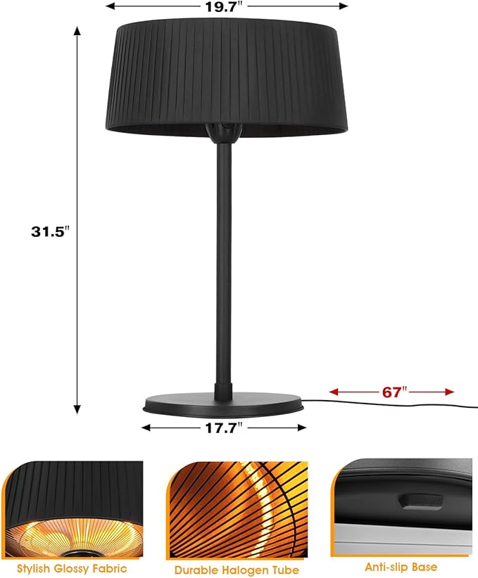 Electric Outdoor Heater for Patio, 1500W Tabletop Infrared Heater for Indoor & Outdoor, IP55 Waterproof, Fast Heating, Tip-Over Protection, Perfect for Garden, Balcony, Garage, Backyard, Porch