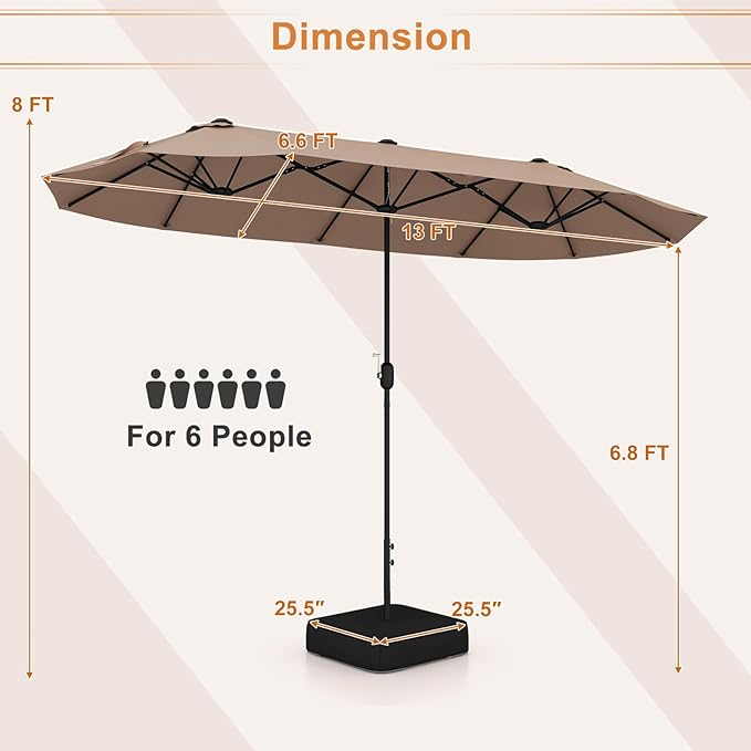Giantex Patio Umbrella with Base, Double-Sided Outdoor Umbrella with Crank Handle, Umbrella Base Stand with 2 Sandbags, 12 Metal Ribs, Market Umbrellas for Garden Poolside Deck