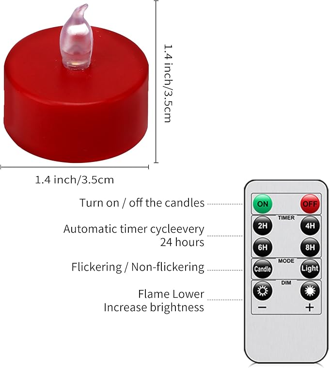 24 Pack Remote Control LED Tea Lights Battery Operated Flameless Candles 5Pcs Realistic and Bright Flickering Long Lasting 400 Hours Electric Candles for Christmas Home Party Wedding Decor (Red)