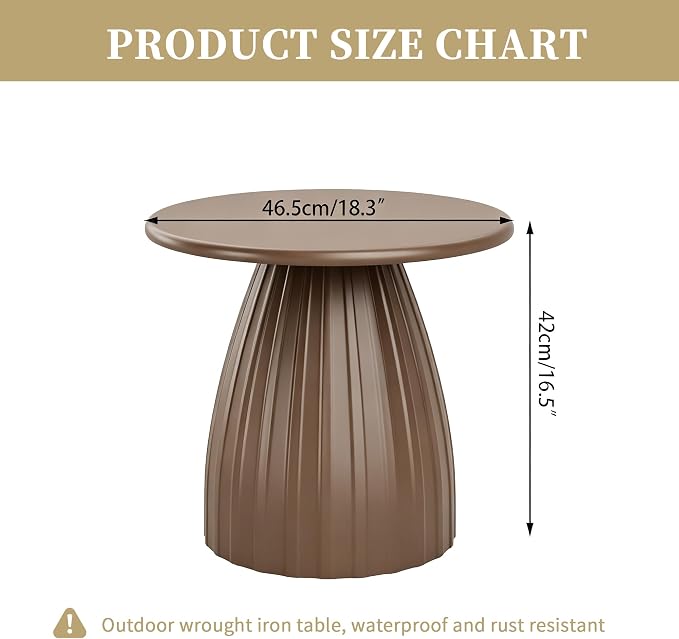 Round Metal Outdoor Patio Side Table, Steel Outdoor Accent Table, Small Patio End Table, for Garden, Pool, Yard, Balcony, Living Room, Deck, Weather Resistant, No Assembly, Brown