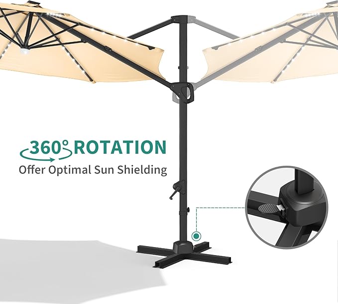 Garvee Cantilever Patio Umbrella 10ft Large Round Umbrella Outdoor Market Umbrellas 360°Rotation Offset Hanging Outdoor Shade for Patio