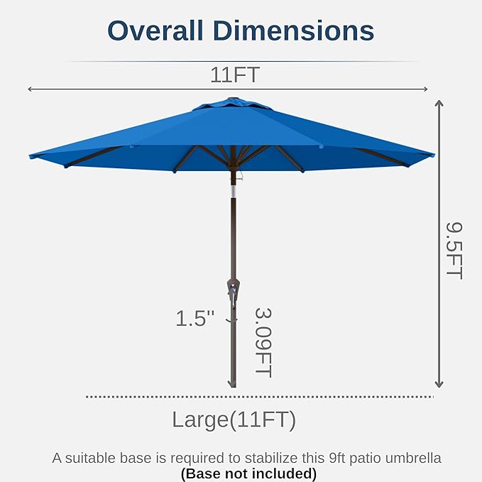 11FT Patio Umbrella, Outdoor Umbrella with with 8 Sturdy Fiberglass Ribs,Market Table Umbrella with Push Button Tilt and Crank,Suit for Backyard,Garden,Pool,Deck(Royal Blue)