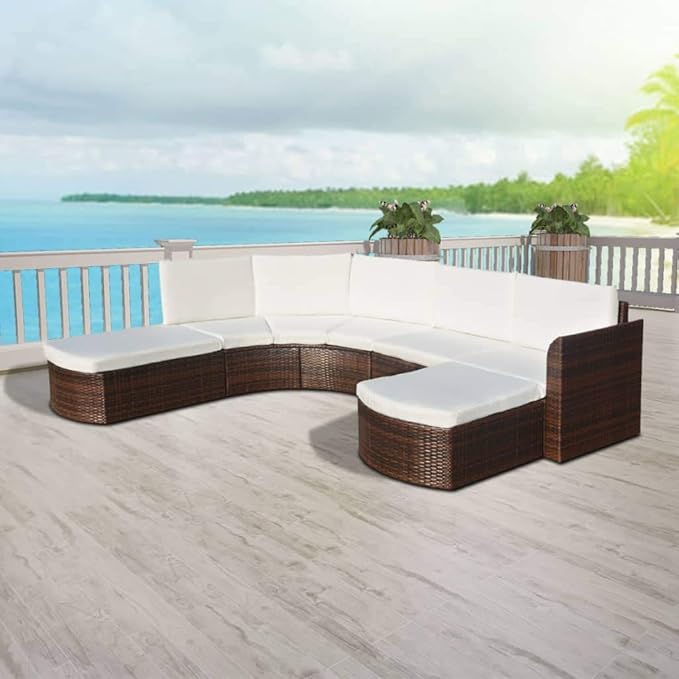 Patio Lounge Set with Cushions,Patio Furniture Sets,Patio Conversation Sets,Outdoor Furniture Sets,for Garden,Backyard,Outdoor,4 Piece Poly Rattan Brown