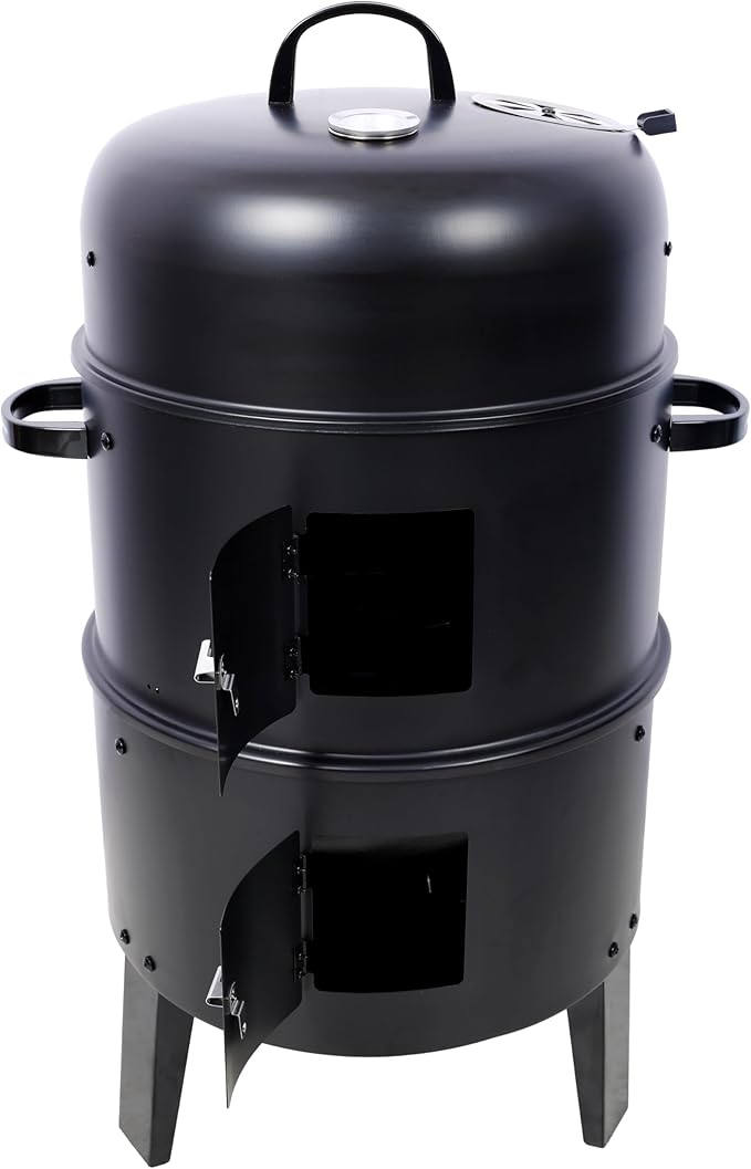 16-Inch Vertical Charcoal Smoker Grill, 3-in-1 BBQ Smoker & Grill with Thermometer, Dual Doors, Adjustable Vents, Portable Outdoor Cooker for Camping & Backyard